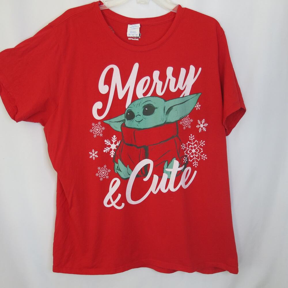 STAR WARS The Mandalorian Christmas Child T Shirt Size 3XL Women Red Snowflakes
